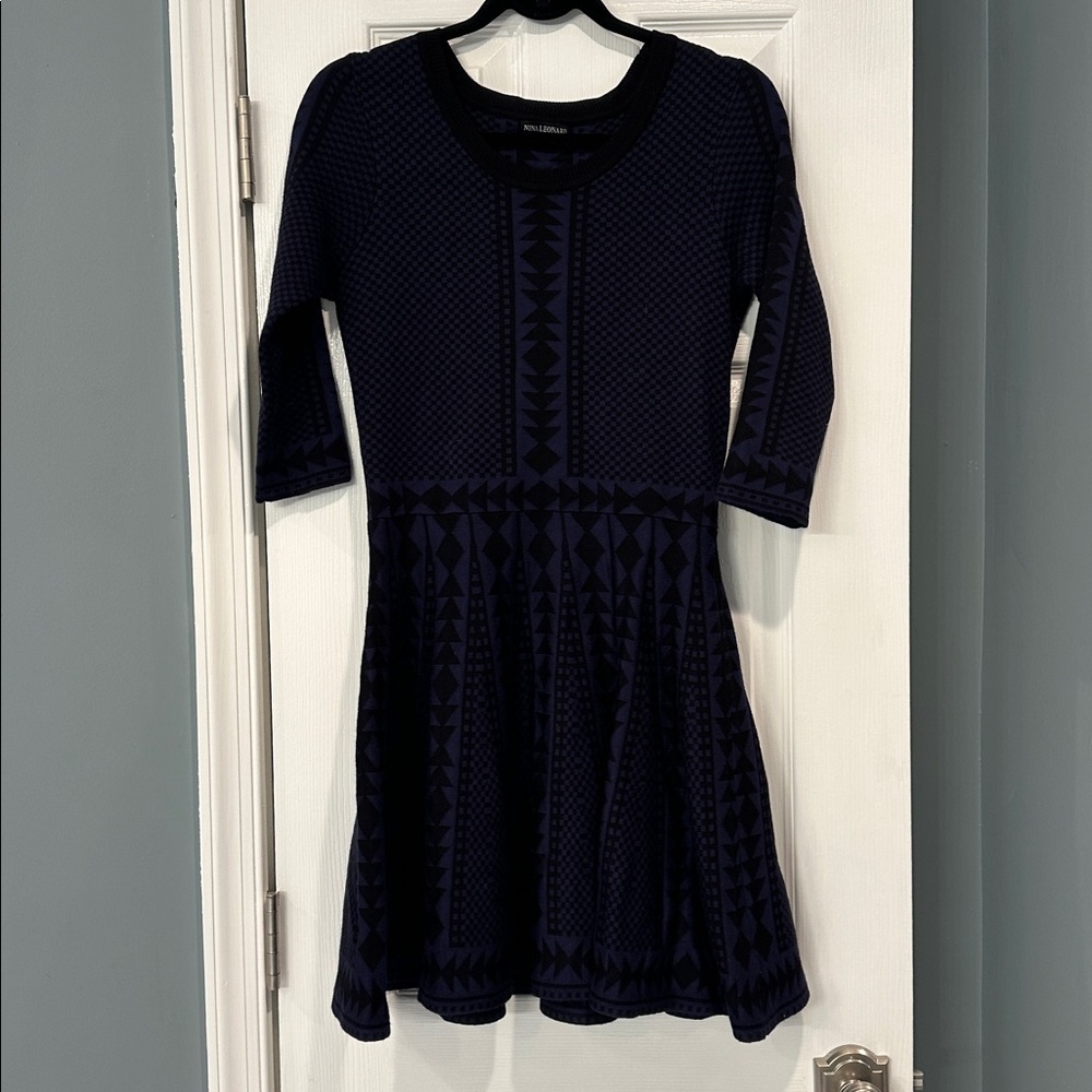 Navy Blue Patterned Dress